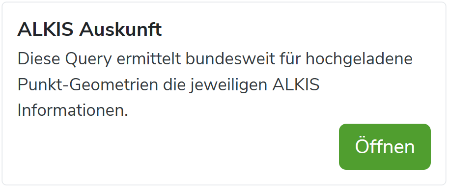 Startbildschirm für Verschneidungen mit Punktgeometrien Berechnungsoberfläche für ALKIS Verschneidungen