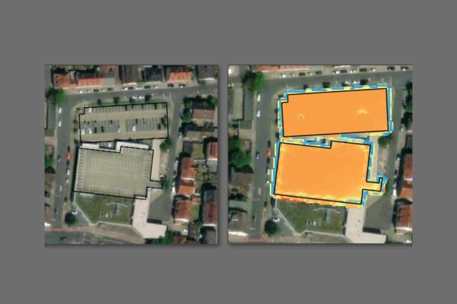 Analyse der solaren Einstrahlung auf Gebäudedächern und Parkplatzflächen mit Flächenabgrenzung