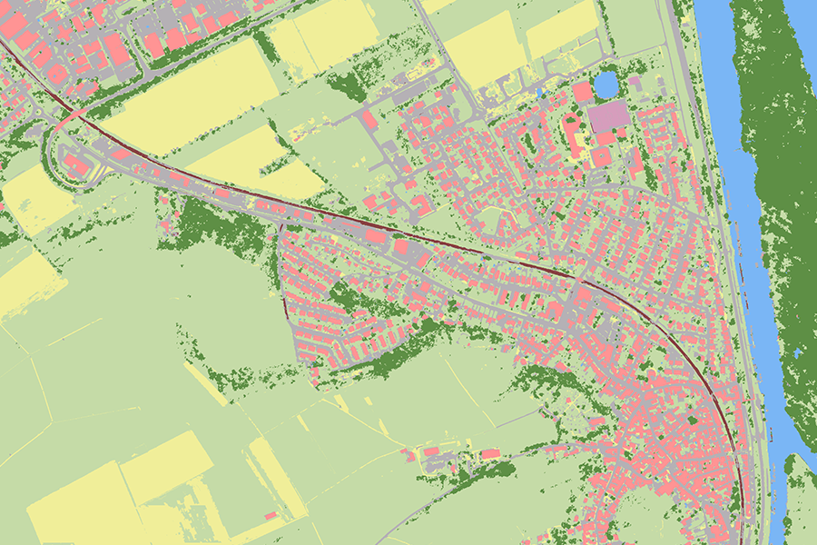 Klassifizierte Geodatenkarte zur Darstellung von Vegetation und Versiegelung