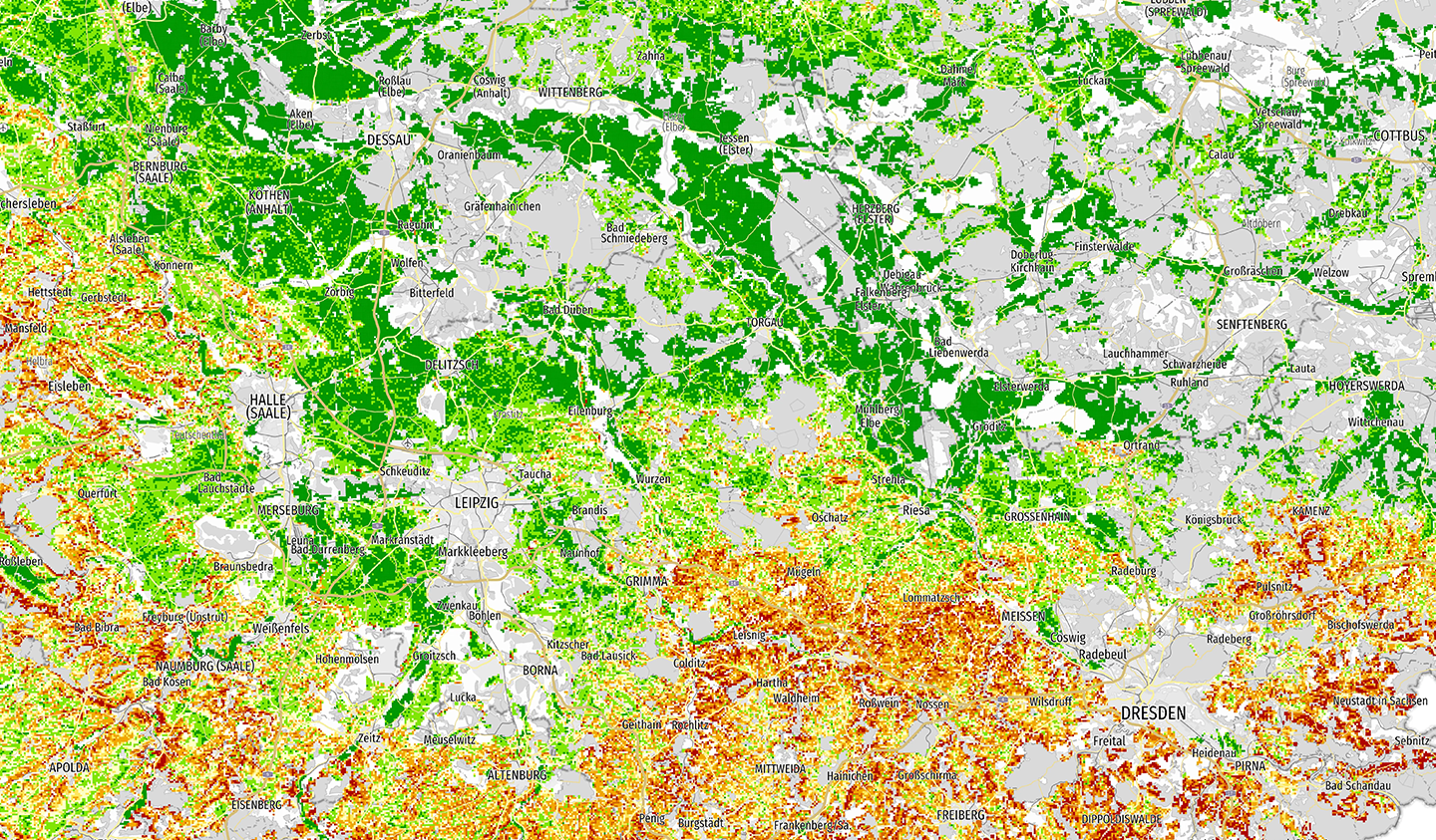 Karte der potenziellen Erosionsgefährdung landwirtschaftlicher Flächen in Deutschland.