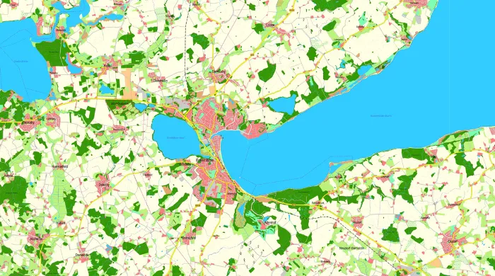 ATKIS-Karte mit kräftigen Farben und Infrastruktur